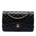 Second hand Chanel Classic Double Flap Jumbo Lambskin Leather Matelassè Handbag Black - Tabita Bags