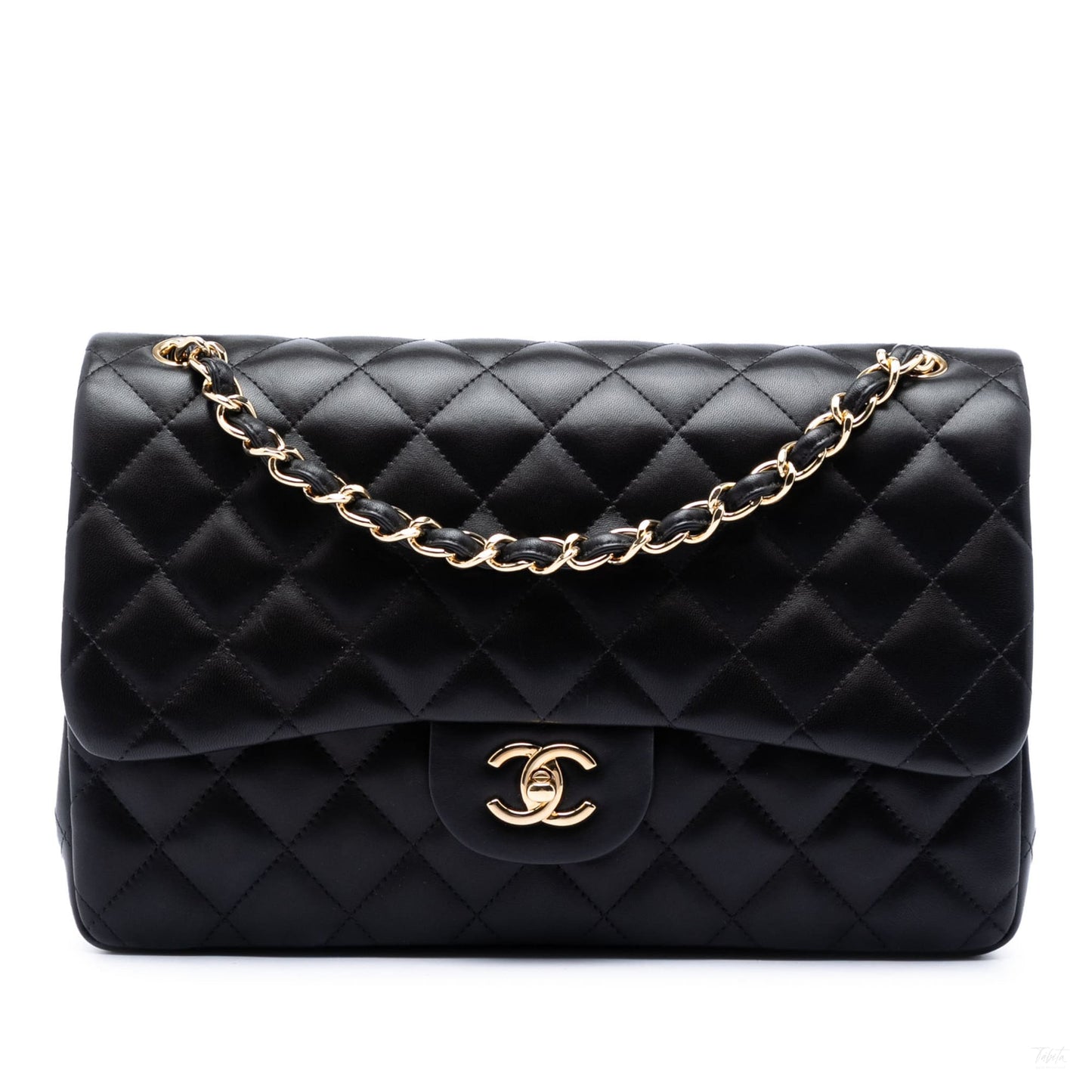 Second hand Chanel Classic Double Flap Jumbo Lambskin Leather Matelassè Handbag Black - Tabita Bags