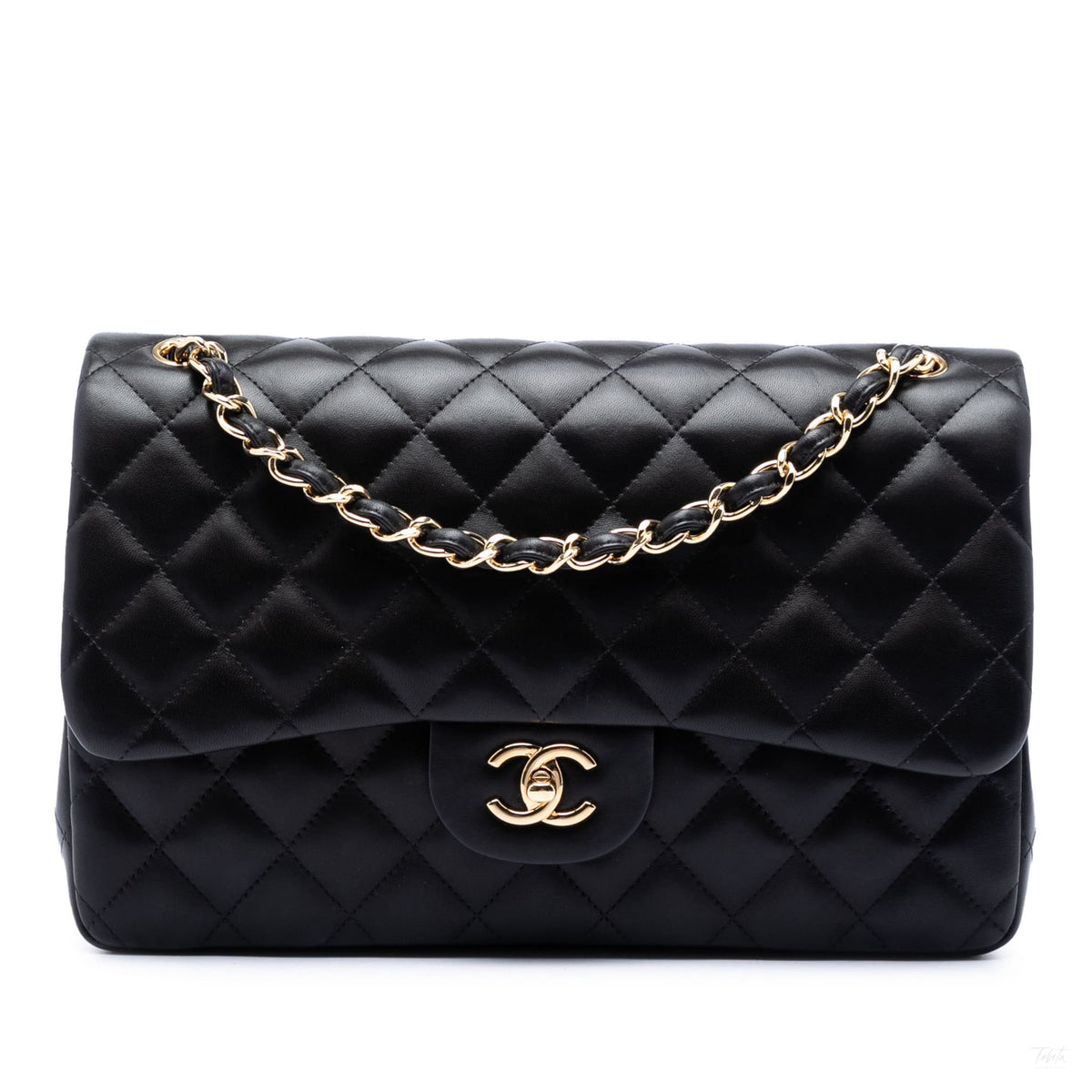 Second hand Chanel Classic Double Flap Jumbo Lambskin Leather Matelassè Handbag Black - Tabita Bags
