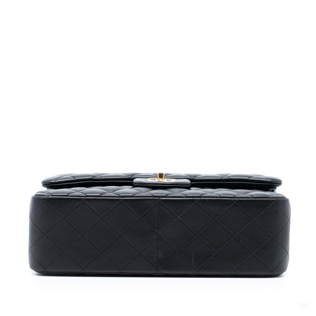 Second hand Chanel Classic Double Flap Jumbo Lambskin Leather Matelassè Handbag Black - Tabita Bags