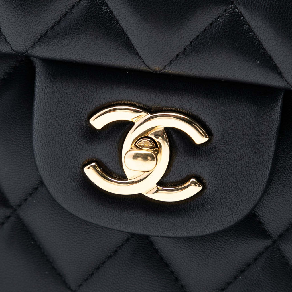 Second hand Chanel Classic Double Flap Jumbo Lambskin Leather Matelassè Handbag Black - Tabita Bags