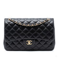 Second hand Chanel Classic Double Flap Jumbo Lambskin Leather Matelassè Handbag Black - Tabita Bags