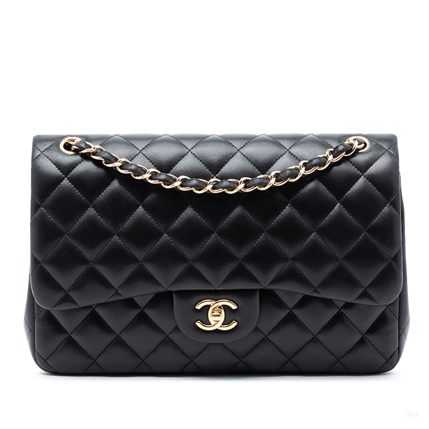 Second hand Chanel Classic Double Flap Jumbo Lambskin Leather Matelassè Handbag Black - Tabita Bags