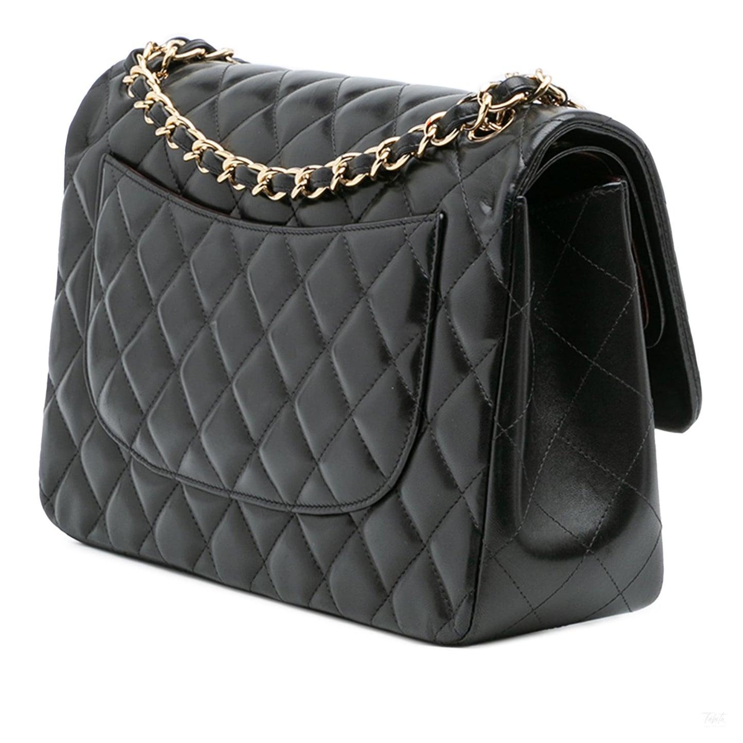 Second hand Chanel Classic Double Flap Jumbo Lambskin Leather Matelassè Handbag Black - Tabita Bags