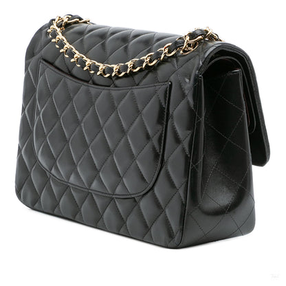 Second hand Chanel Classic Double Flap Jumbo Lambskin Leather Matelassè Handbag Black - Tabita Bags