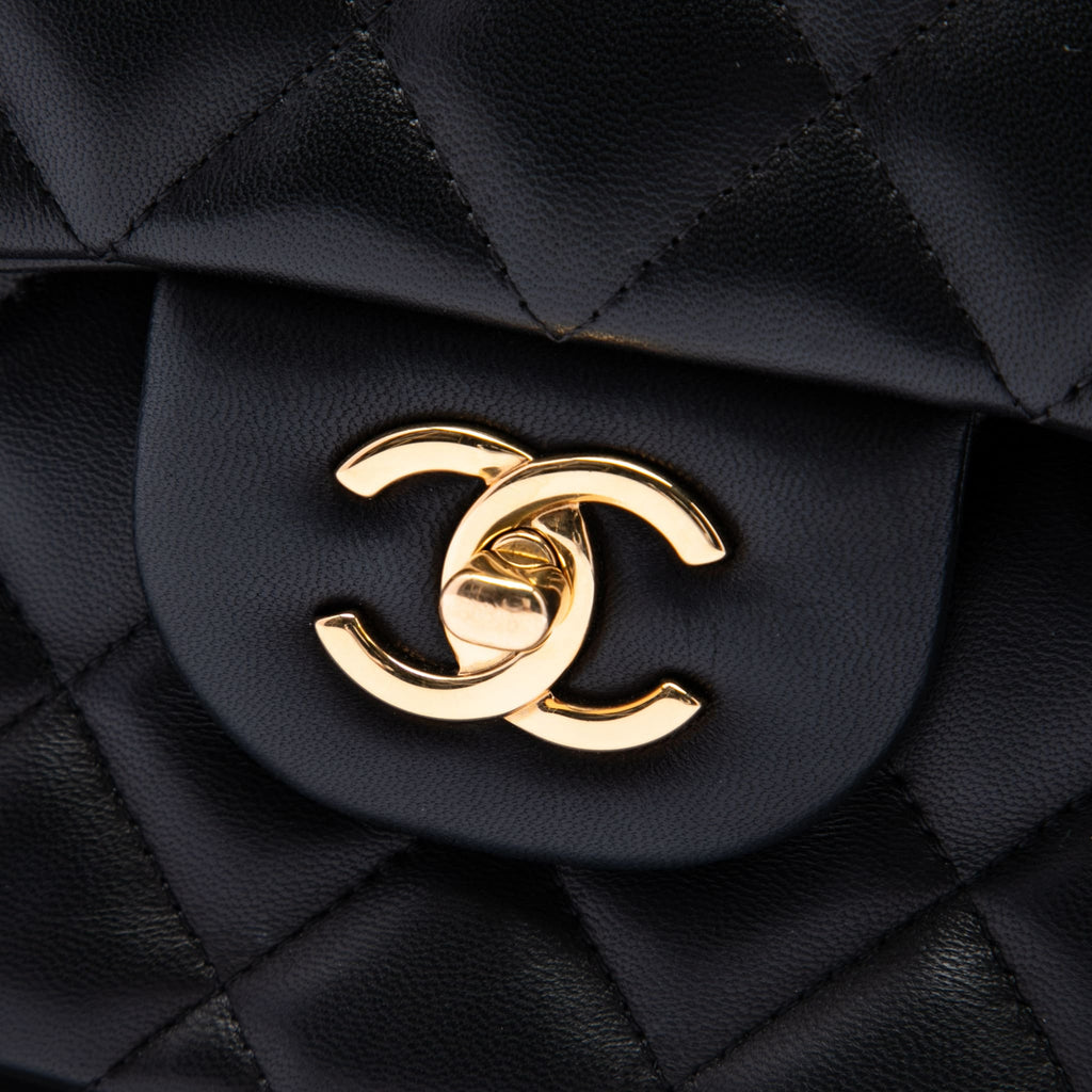Second hand Chanel Classic Double Flap Jumbo Lambskin Leather Matelassè Handbag Black - Tabita Bags