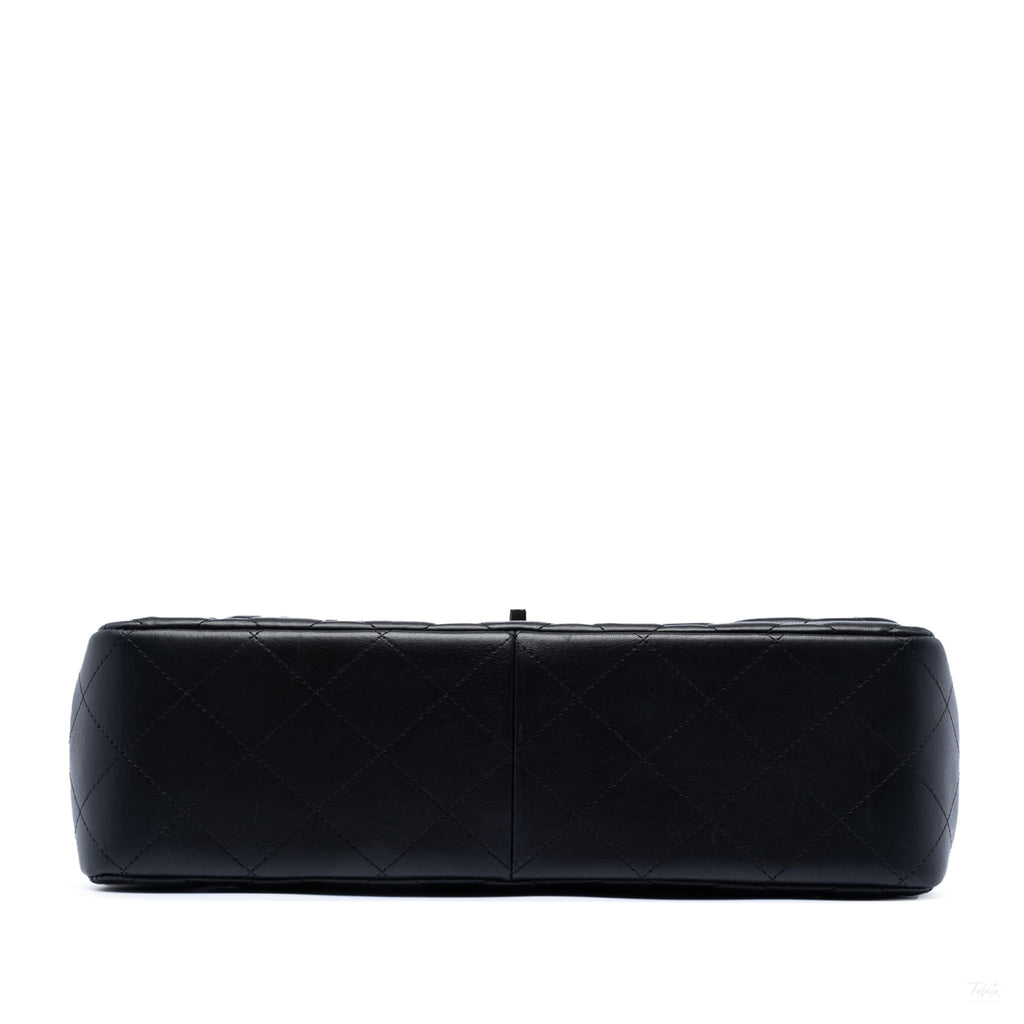 Second hand Chanel Classic Double Flap Jumbo Lambskin Leather Matelassè Handbag Black - Tabita Bags