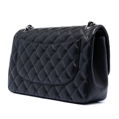 Second hand Chanel Classic Double Flap Jumbo Lambskin Leather Matelassè Handbag Black - Tabita Bags