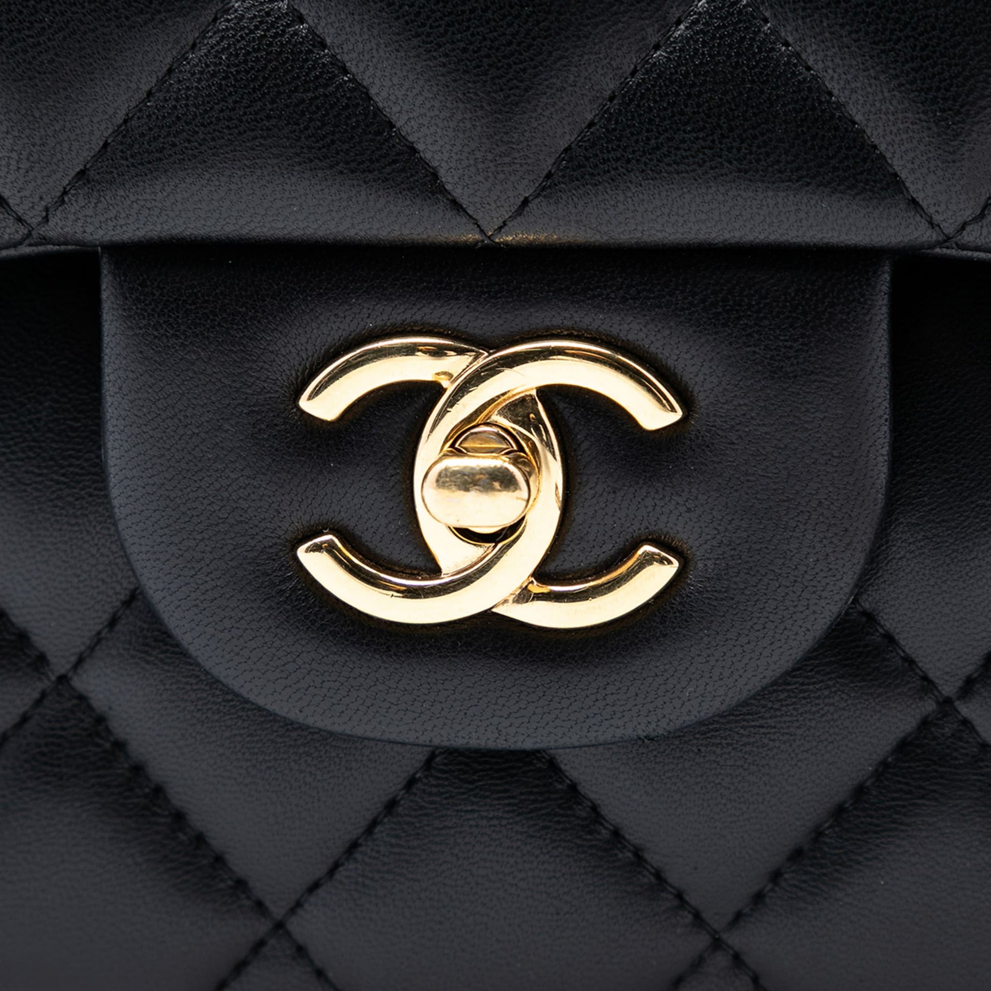 Second hand Chanel Classic Double Flap Jumbo Lambskin Leather Matelassè Handbag Black - Tabita Bags