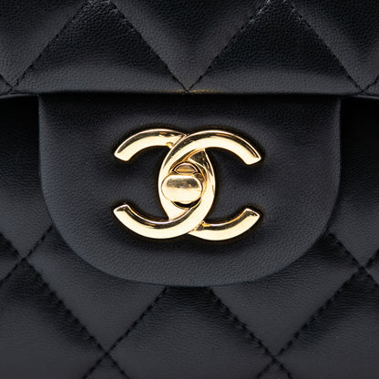 Second hand Chanel Classic Double Flap Jumbo Lambskin Leather Matelassè Handbag Black - Tabita Bags