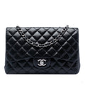 Second hand Chanel Classic Double Flap Jumbo Lambskin Leather Matelassè Handbag Black - Tabita Bags
