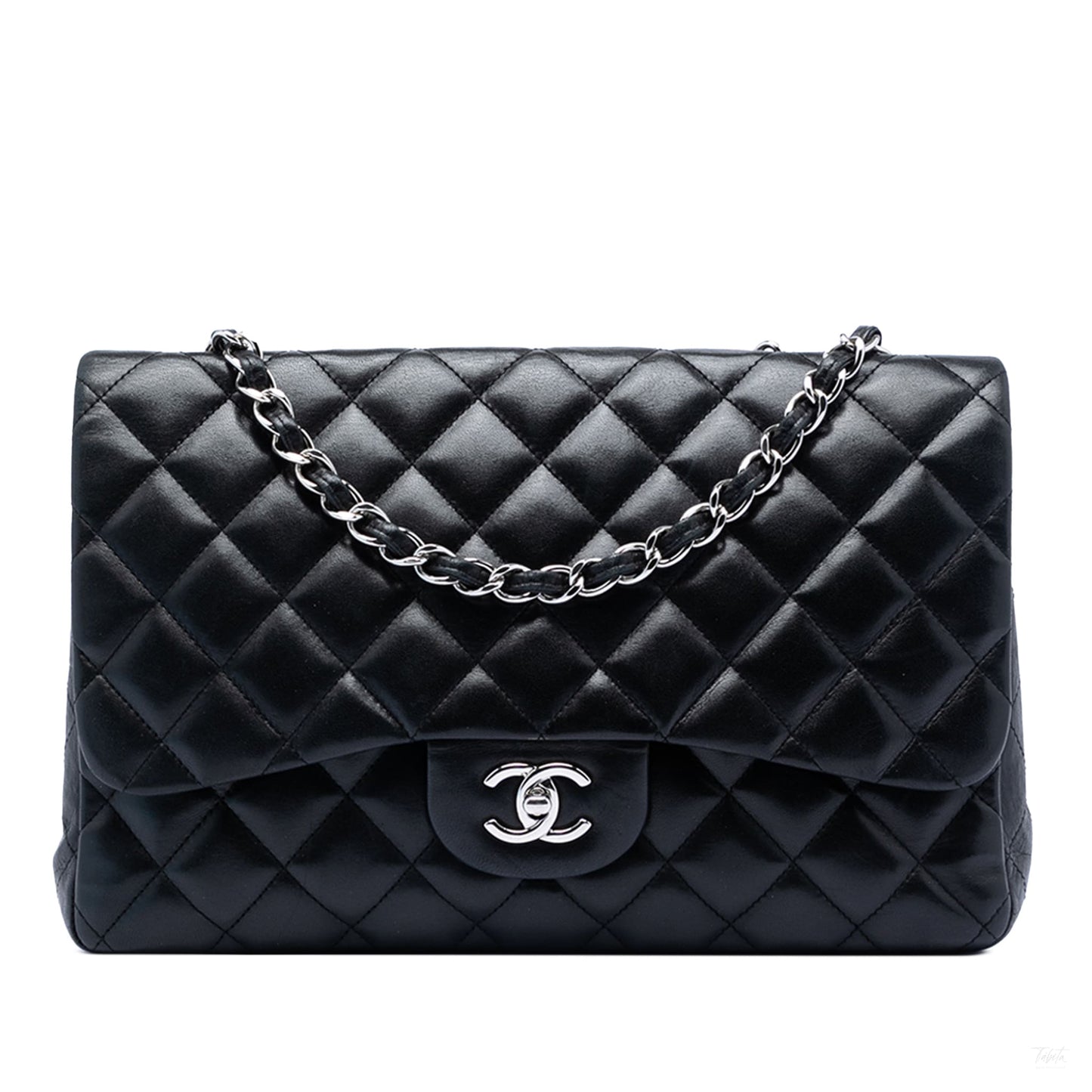 Second hand Chanel Classic Double Flap Jumbo Lambskin Leather Matelassè Handbag Black - Tabita Bags