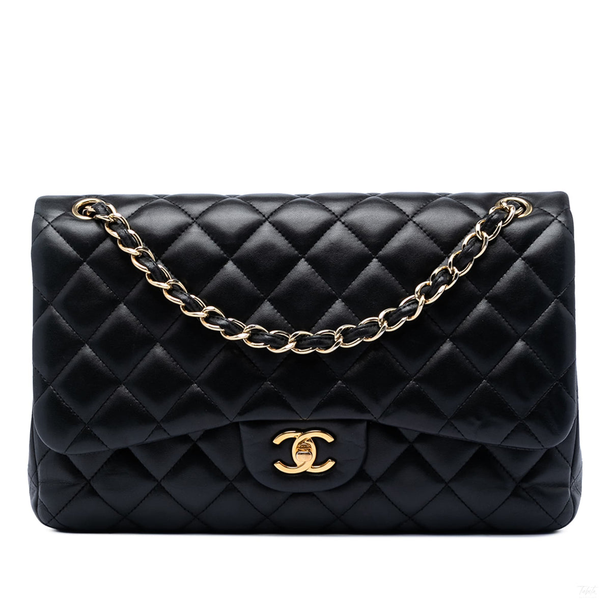 Second hand Chanel Classic Double Flap Jumbo Lambskin Leather Matelassè Handbag Black - Tabita Bags