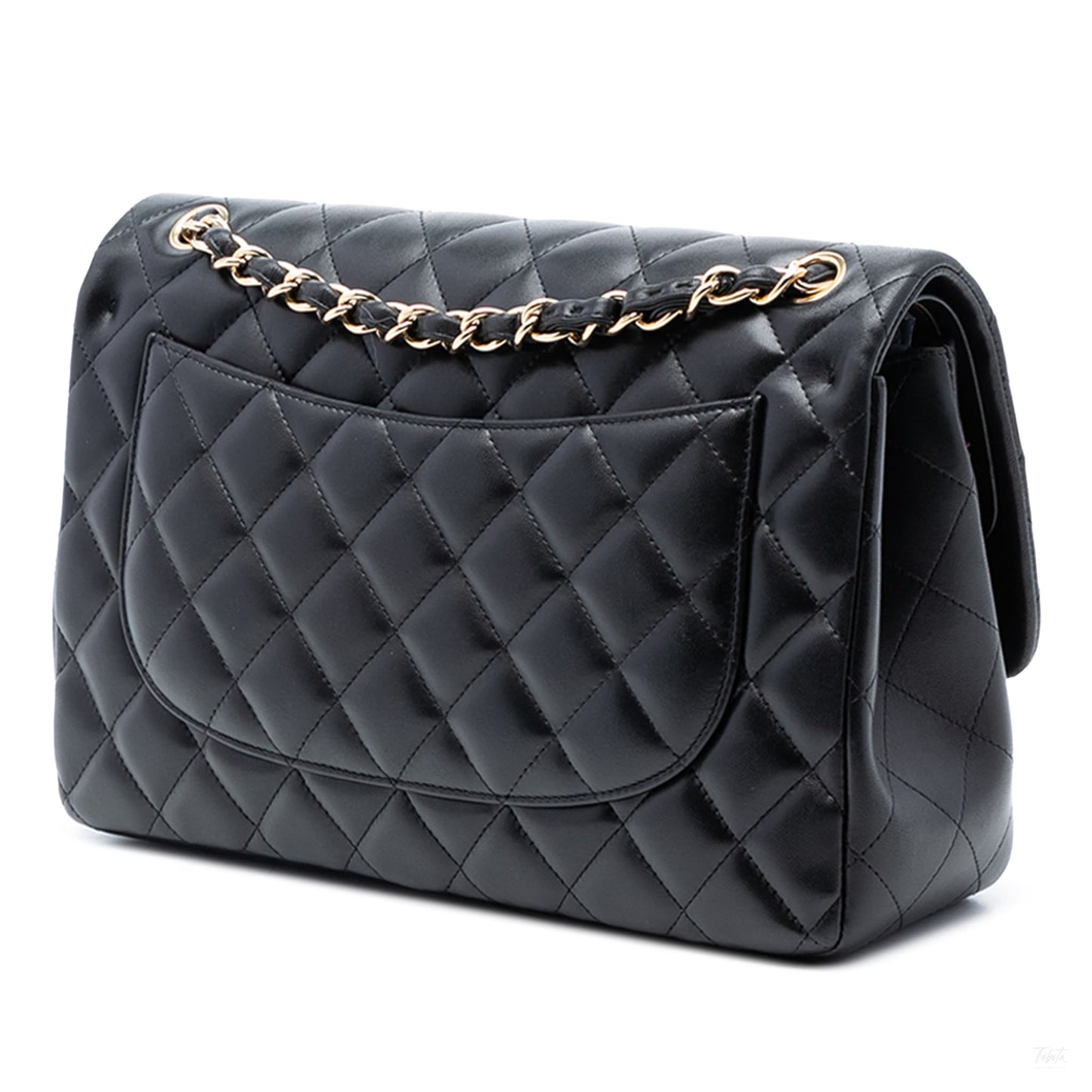 Second hand Chanel Classic Double Flap Jumbo Lambskin Leather Matelassè Handbag Black - Tabita Bags