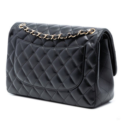 Second hand Chanel Classic Double Flap Jumbo Lambskin Leather Matelassè Handbag Black - Tabita Bags