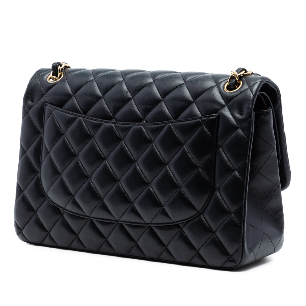 Second hand Chanel Classic Double Flap Jumbo Lambskin Leather Matelassè Handbag Black - Tabita Bags