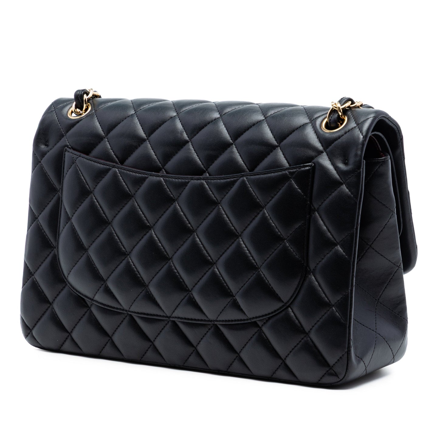 Second hand Chanel Classic Double Flap Jumbo Lambskin Leather Matelassè Handbag Black - Tabita Bags