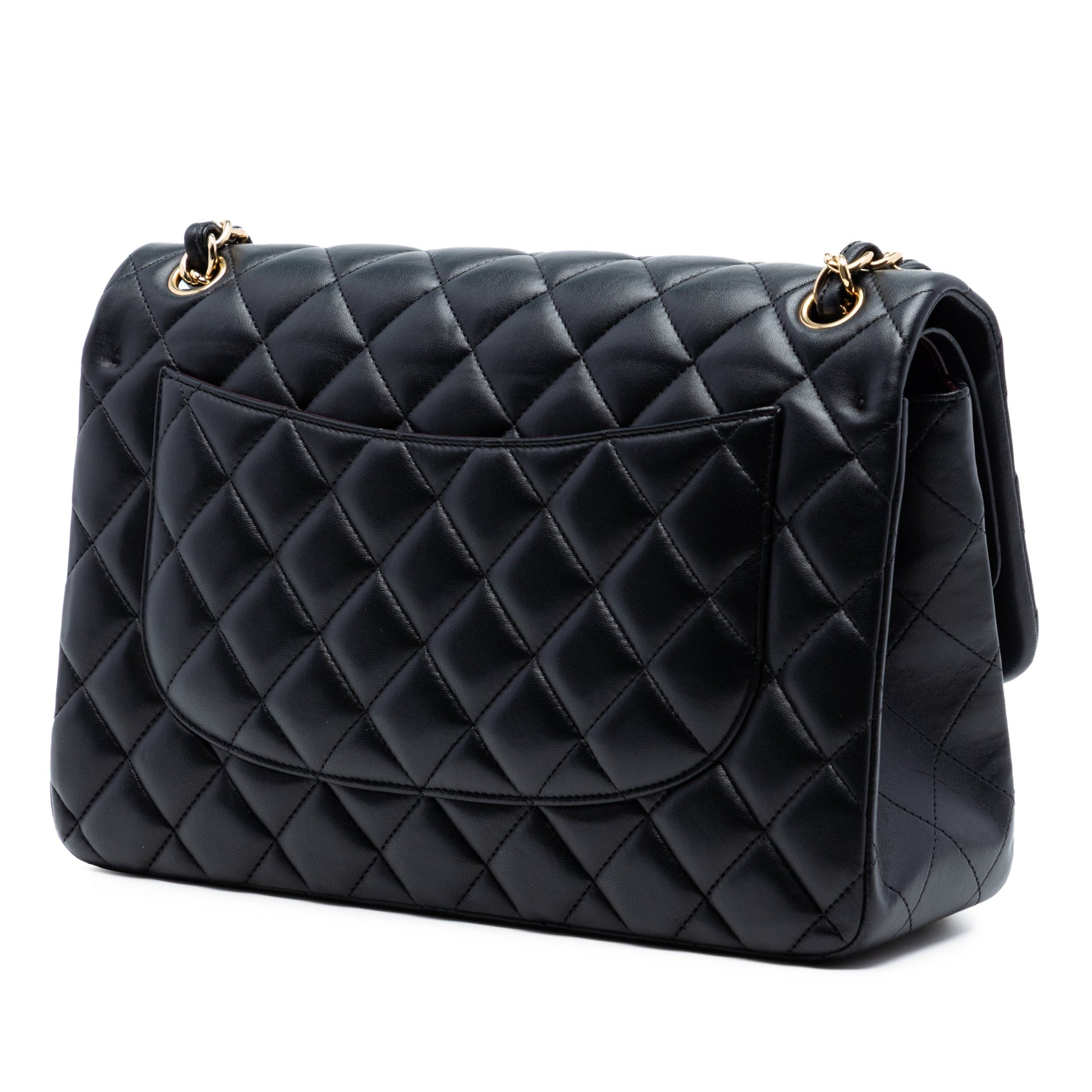 Second hand Chanel Classic Double Flap Jumbo Lambskin Leather Matelassè Handbag Black - Tabita Bags