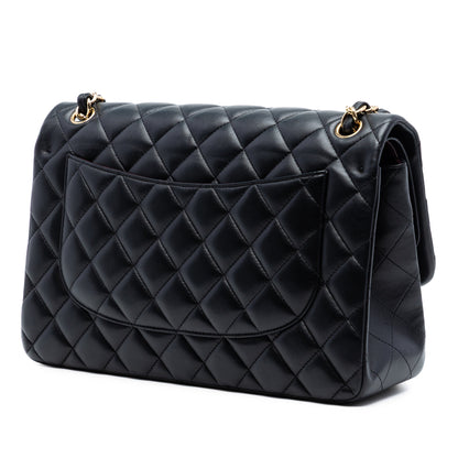 Second hand Chanel Classic Double Flap Jumbo Lambskin Leather Matelassè Handbag Black - Tabita Bags