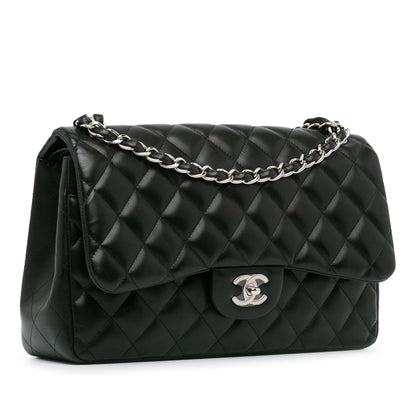 Second hand Chanel Classic Double Flap Jumbo Lambskin Leather Matelassè Handbag Black - Tabita Bags