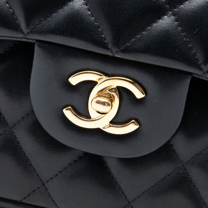 Second hand Chanel Classic Double Flap Jumbo Lambskin Leather Matelassè Handbag Black - Tabita Bags