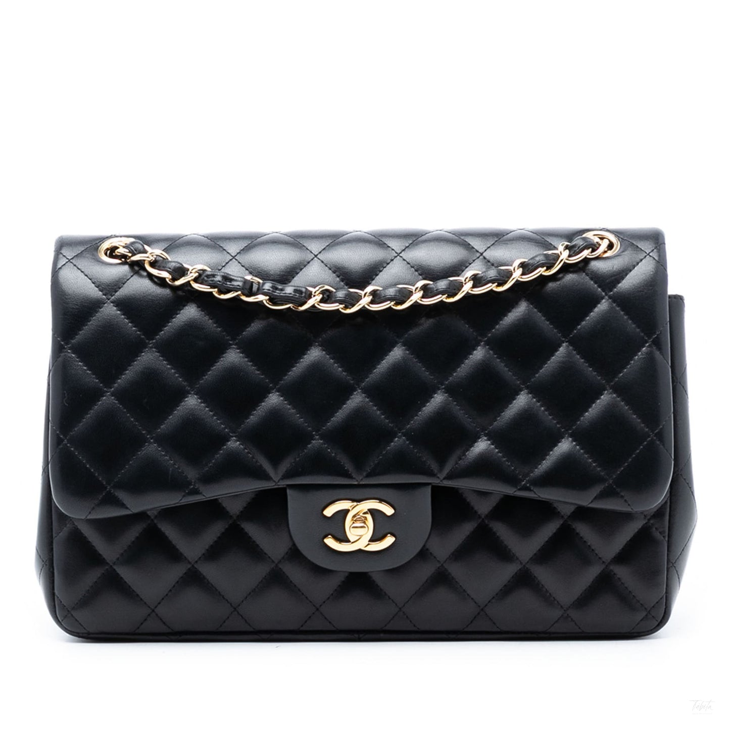 Second hand Chanel Classic Double Flap Jumbo Lambskin Leather Matelassè Handbag Black - Tabita Bags