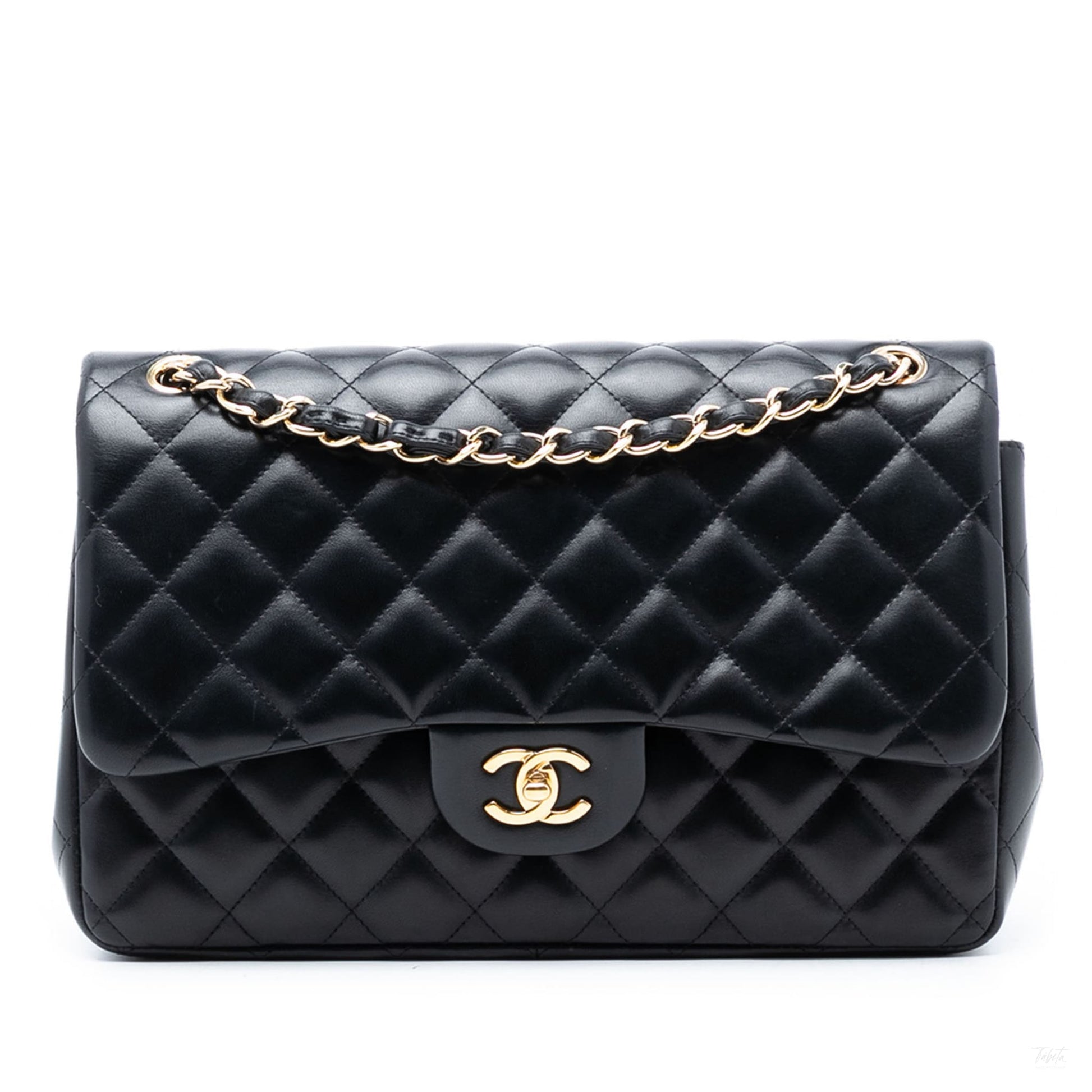 Second hand Chanel Classic Double Flap Jumbo Lambskin Leather Matelassè Handbag Black - Tabita Bags