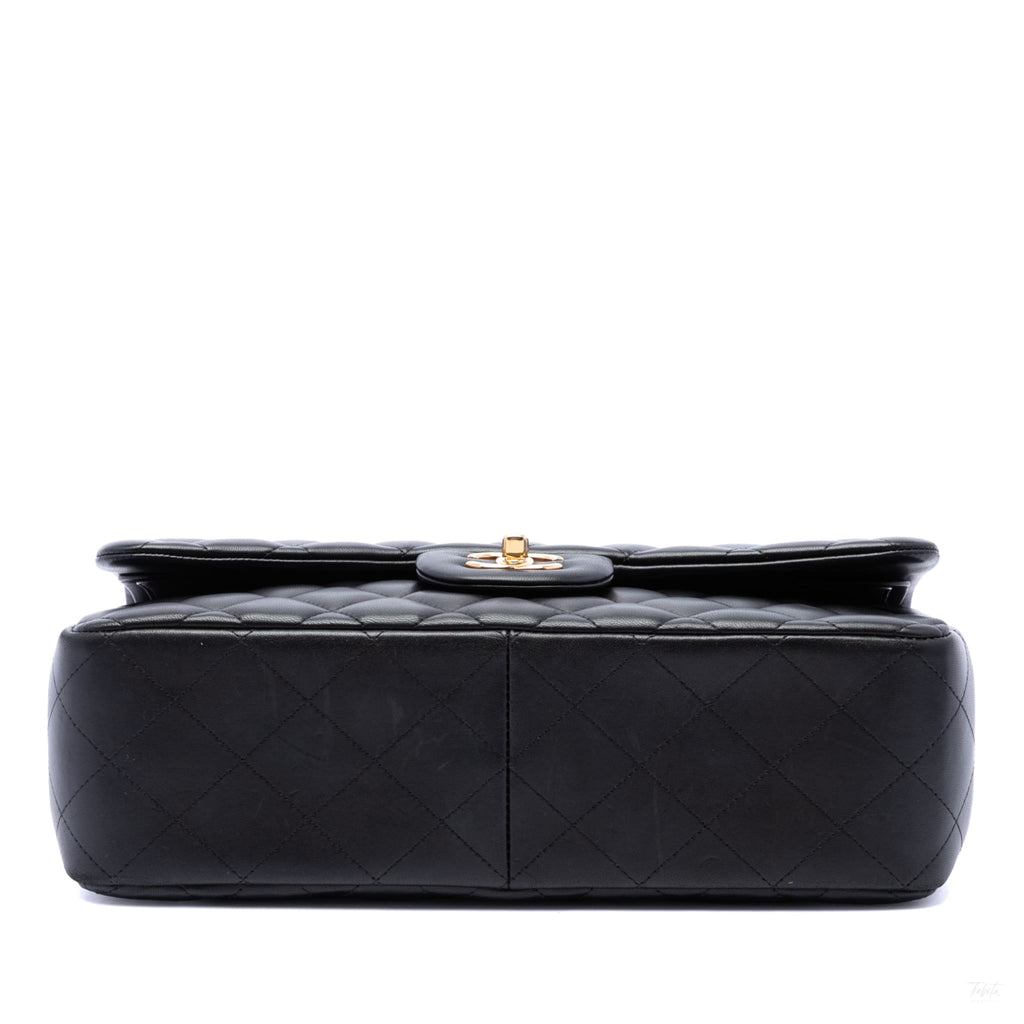 Second hand Chanel Classic Double Flap Jumbo Lambskin Leather Matelassè Handbag Black - Tabita Bags