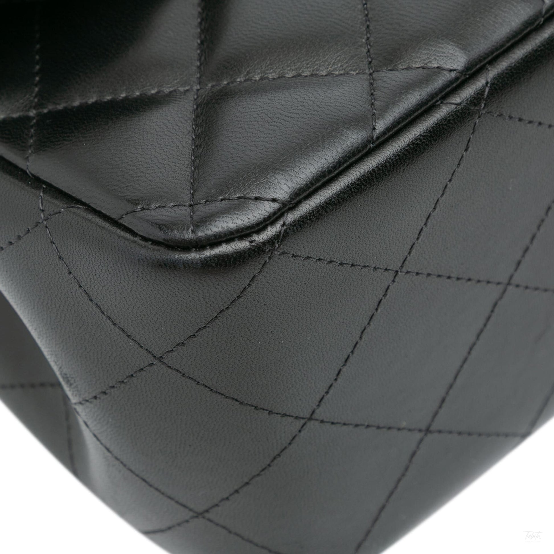 Second hand Chanel Classic Double Flap Jumbo Lambskin Leather Matelassè Handbag Black - Tabita Bags