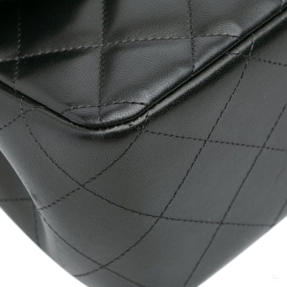 Second hand Chanel Classic Double Flap Jumbo Lambskin Leather Matelassè Handbag Black - Tabita Bags