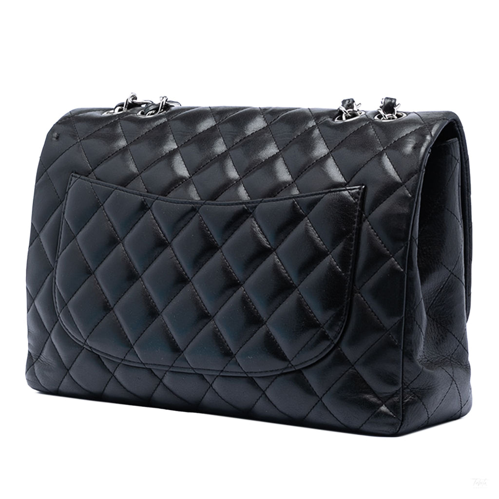 Second hand Chanel Classic Double Flap Jumbo Lambskin Leather Matelassè Handbag Black - Tabita Bags