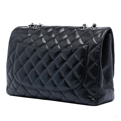 Second hand Chanel Classic Double Flap Jumbo Lambskin Leather Matelassè Handbag Black - Tabita Bags