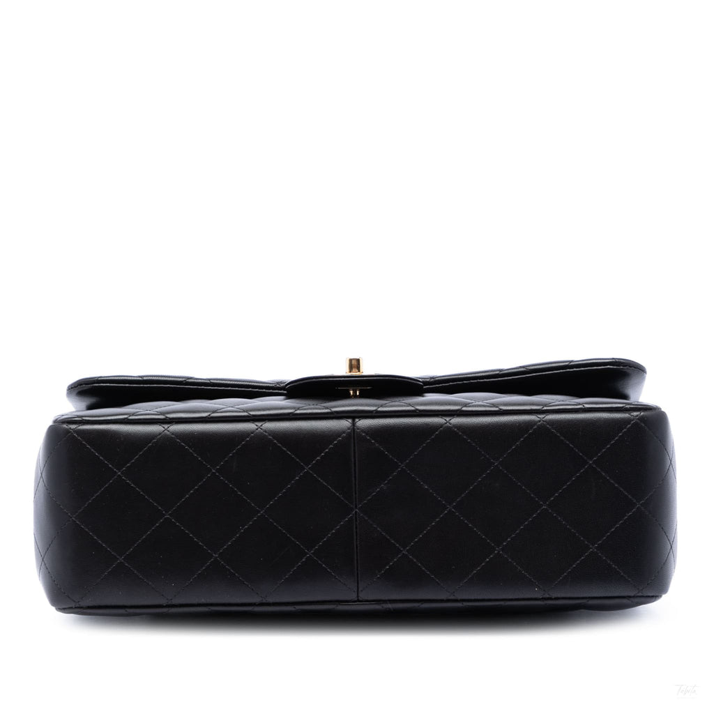 Second hand Chanel Classic Double Flap Jumbo Lambskin Leather Matelassè Handbag Black - Tabita Bags