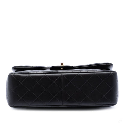 Second hand Chanel Classic Double Flap Jumbo Lambskin Leather Matelassè Handbag Black - Tabita Bags