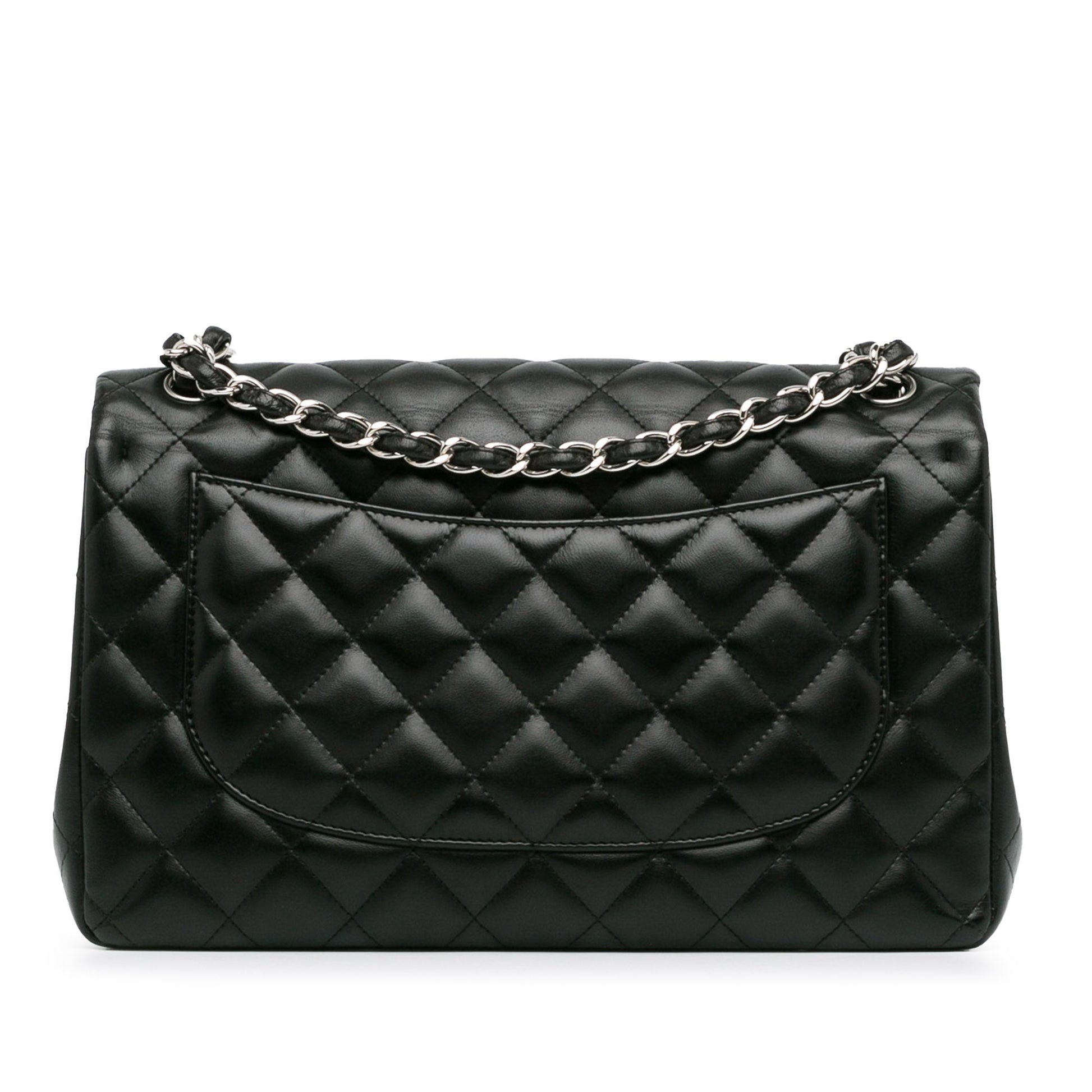 Second hand Chanel Classic Double Flap Jumbo Lambskin Leather Matelassè Handbag Black - Tabita Bags