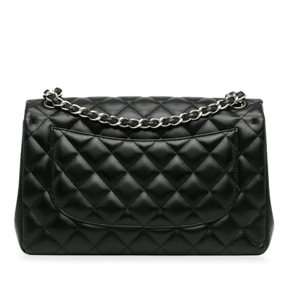 Second hand Chanel Classic Double Flap Jumbo Lambskin Leather Matelassè Handbag Black - Tabita Bags