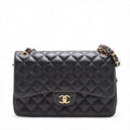 Second hand Chanel Classic Double Flap Jumbo Lambskin Leather Matelassè Handbag Black - Tabita Bags