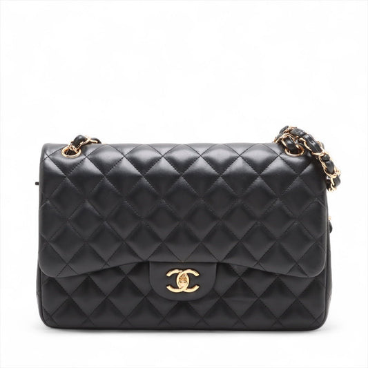 Second hand Chanel Classic Double Flap Jumbo Lambskin Leather Matelassè Handbag Black - Tabita Bags