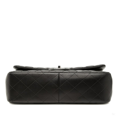 Second hand Chanel Classic Double Flap Jumbo Lambskin Leather Matelassè Handbag Black - Tabita Bags