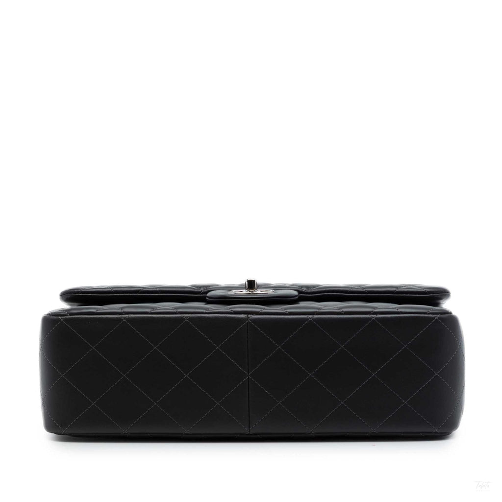 Second hand Chanel Classic Double Flap Jumbo Lambskin Leather Matelassè Handbag Black - Tabita Bags