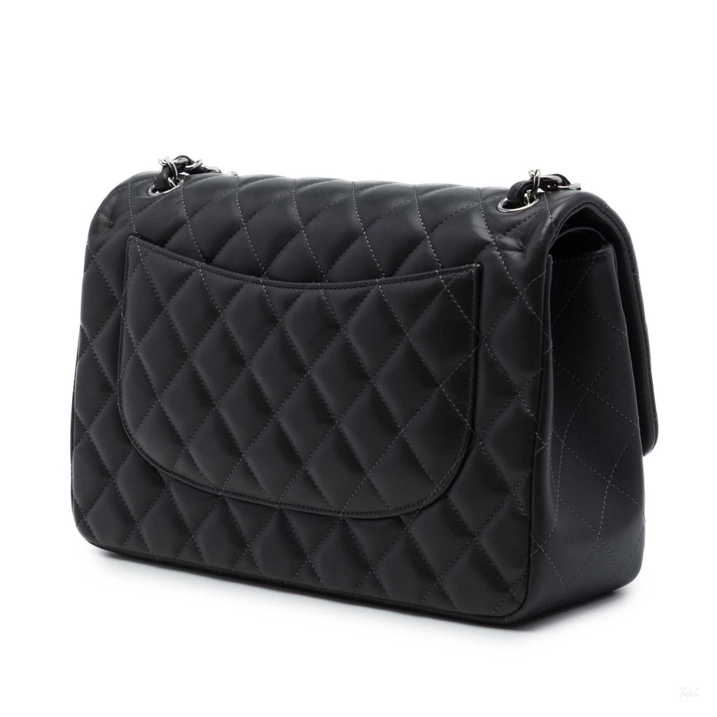 Second hand Chanel Classic Double Flap Jumbo Lambskin Leather Matelassè Handbag Black - Tabita Bags