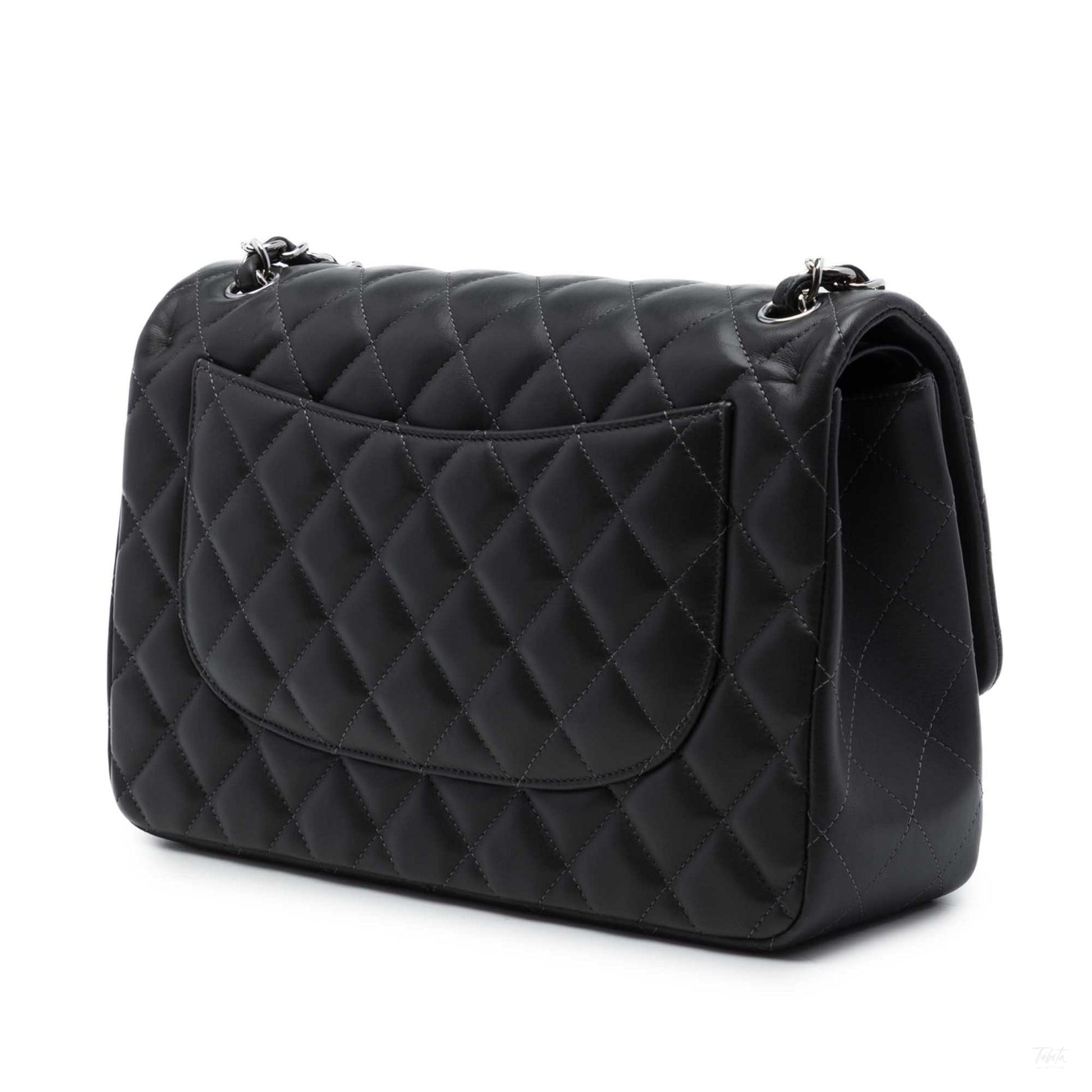 Second hand Chanel Classic Double Flap Jumbo Lambskin Leather Matelassè Handbag Black - Tabita Bags