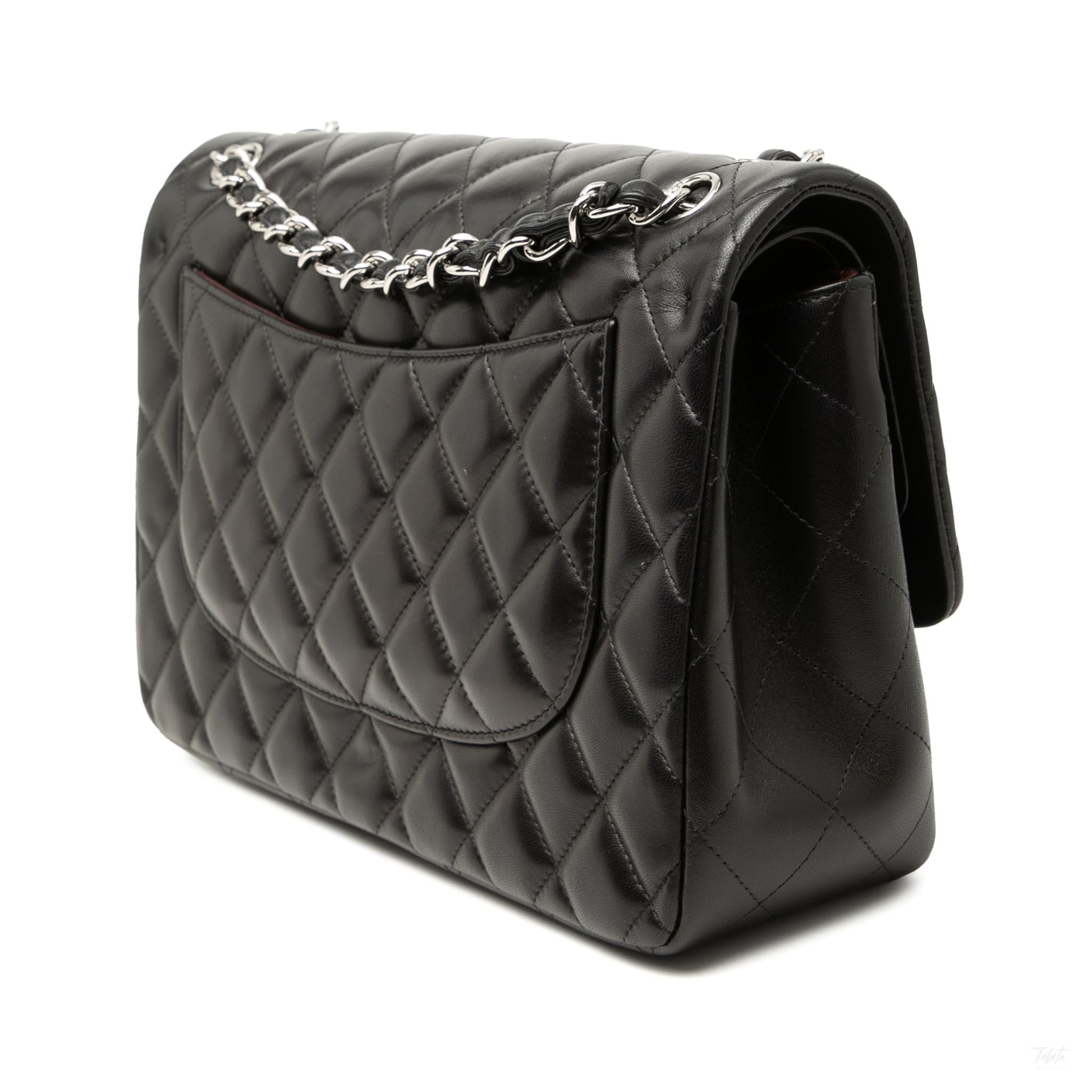 Second hand Chanel Classic Double Flap Jumbo Lambskin Leather Matelassè Handbag Black - Tabita Bags