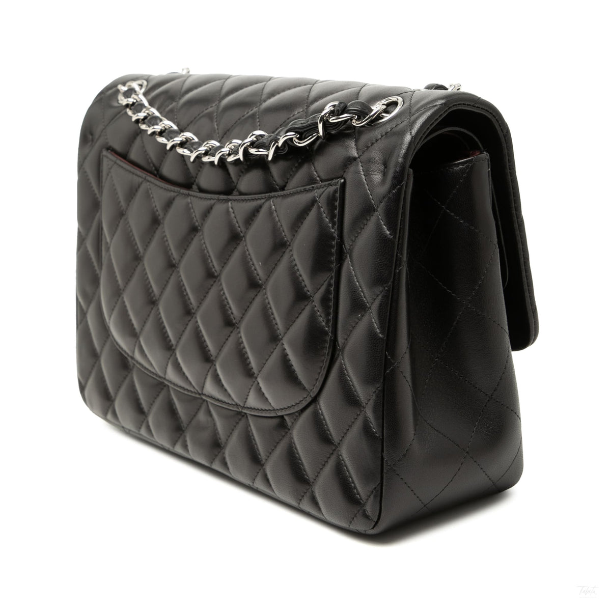 Second hand Chanel Classic Double Flap Jumbo Lambskin Leather Matelassè Handbag Black - Tabita Bags