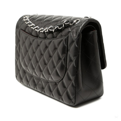 Second hand Chanel Classic Double Flap Jumbo Lambskin Leather Matelassè Handbag Black - Tabita Bags