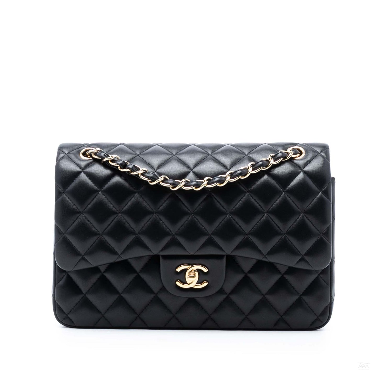 Second hand Chanel Classic Double Flap Jumbo Lambskin Leather Matelassè Handbag Black - Tabita Bags