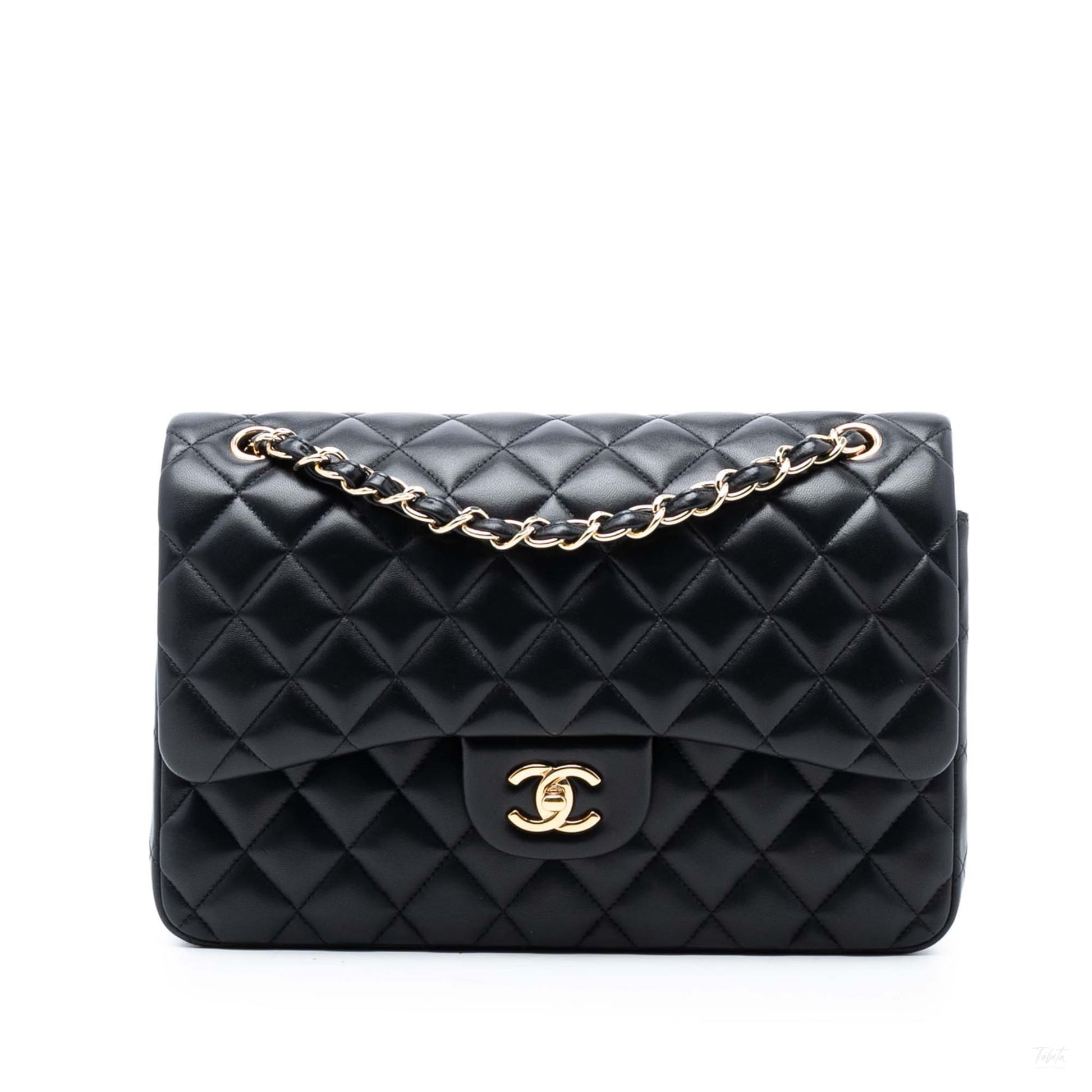 Second hand Chanel Classic Double Flap Jumbo Lambskin Leather Matelassè Handbag Black - Tabita Bags