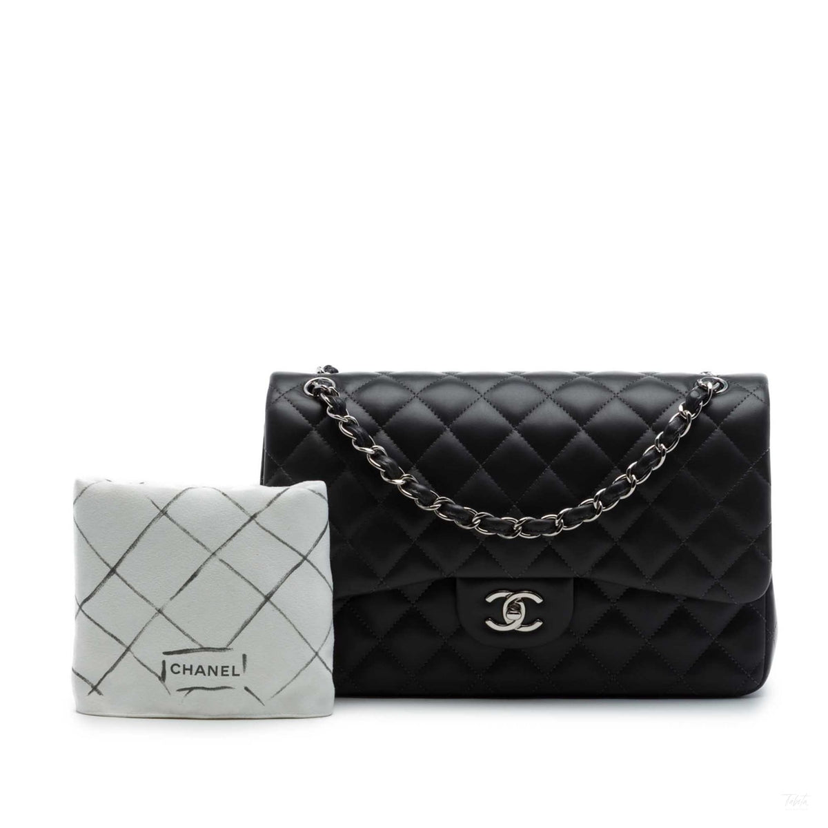 Second hand Chanel Classic Double Flap Jumbo Lambskin Leather Matelassè Handbag Black - Tabita Bags