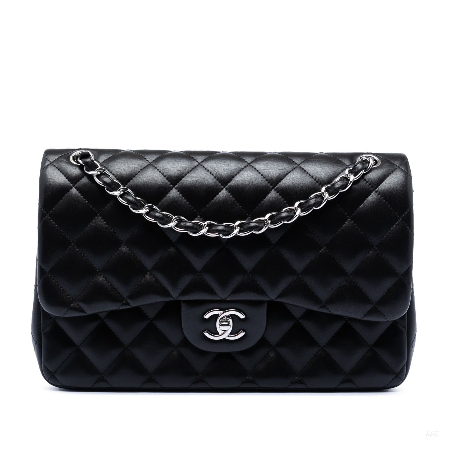 Second hand Chanel Classic Double Flap Jumbo Lambskin Leather Matelassè Handbag Black - Tabita Bags