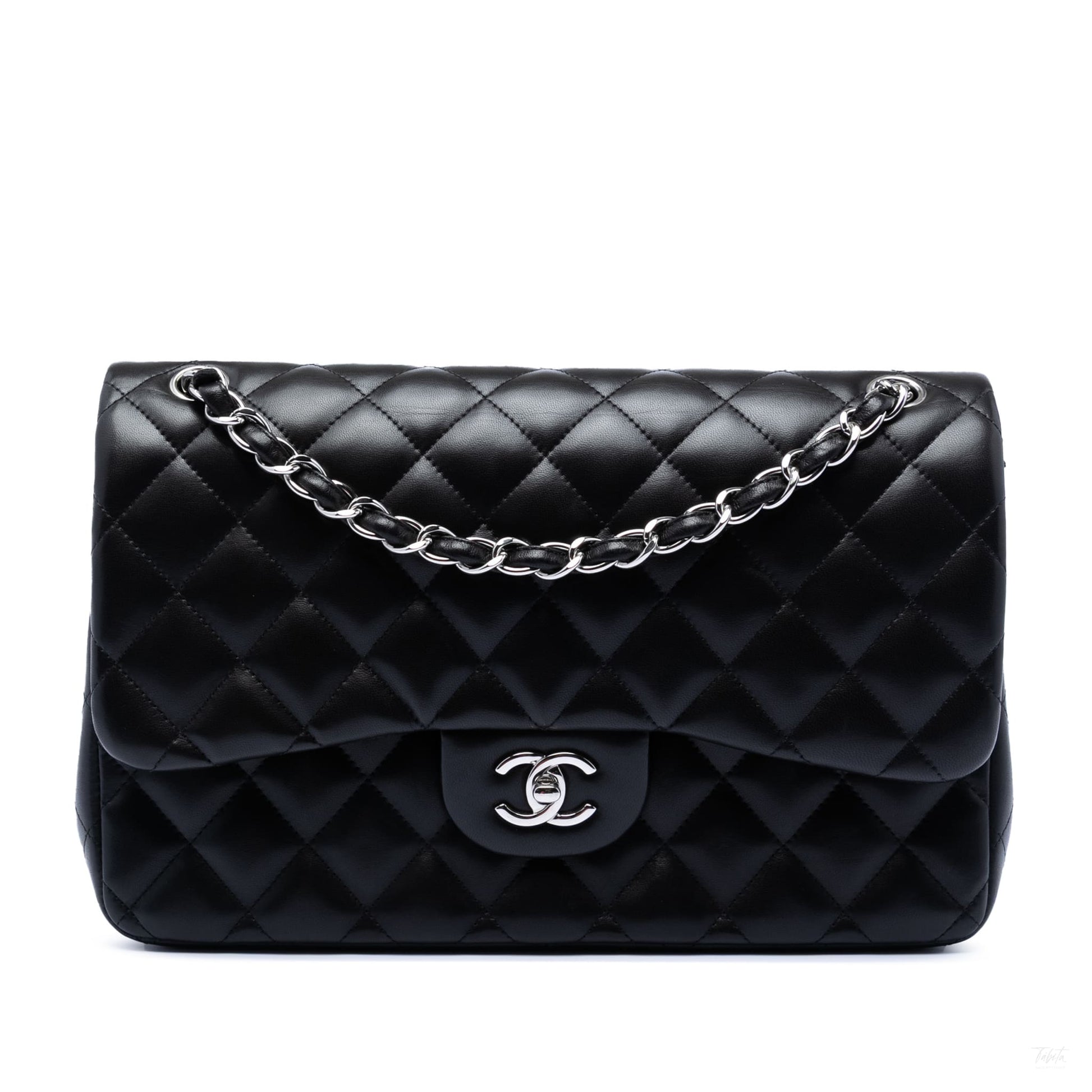 Second hand Chanel Classic Double Flap Jumbo Lambskin Leather Matelassè Handbag Black - Tabita Bags